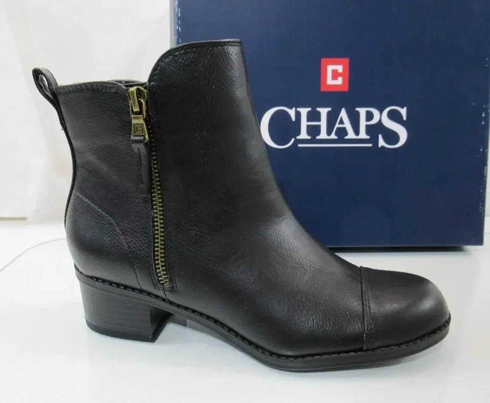 Women's Shoes Chaps PAGE Ankle Boots Booties Double Zip Round Toe Black Size 6